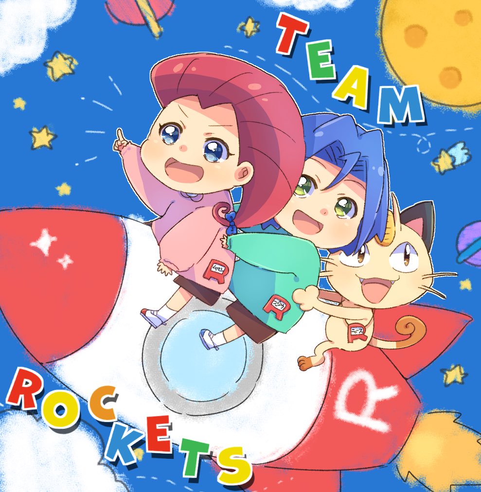1boy, 1girl, age_regression, blue_background, blue_eyes, blue_hair, chibi, green_eyes