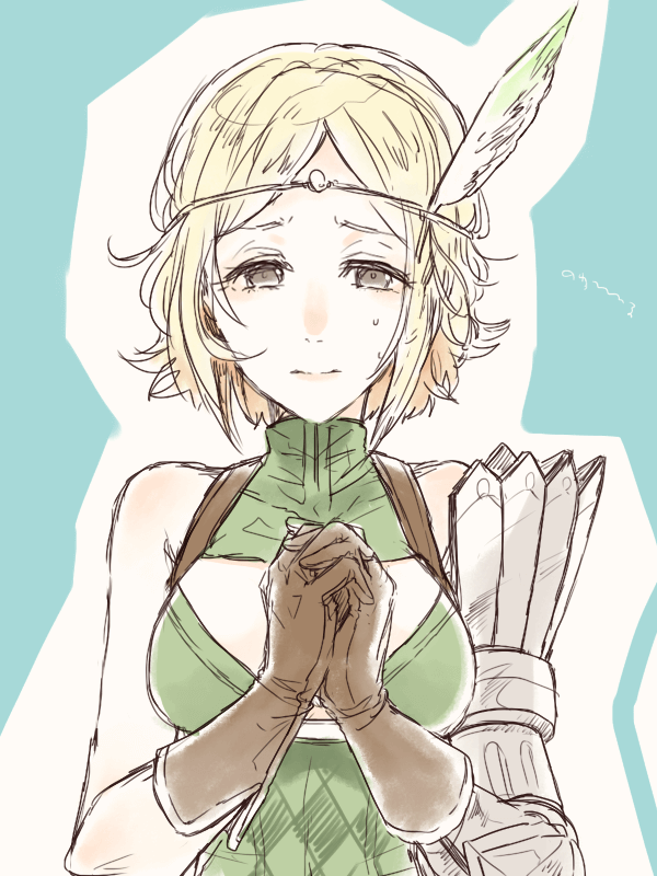 1girl, arm_armor, bare_shoulders, blonde_hair, breasts, brown_eyes, circlet, fire_emblem