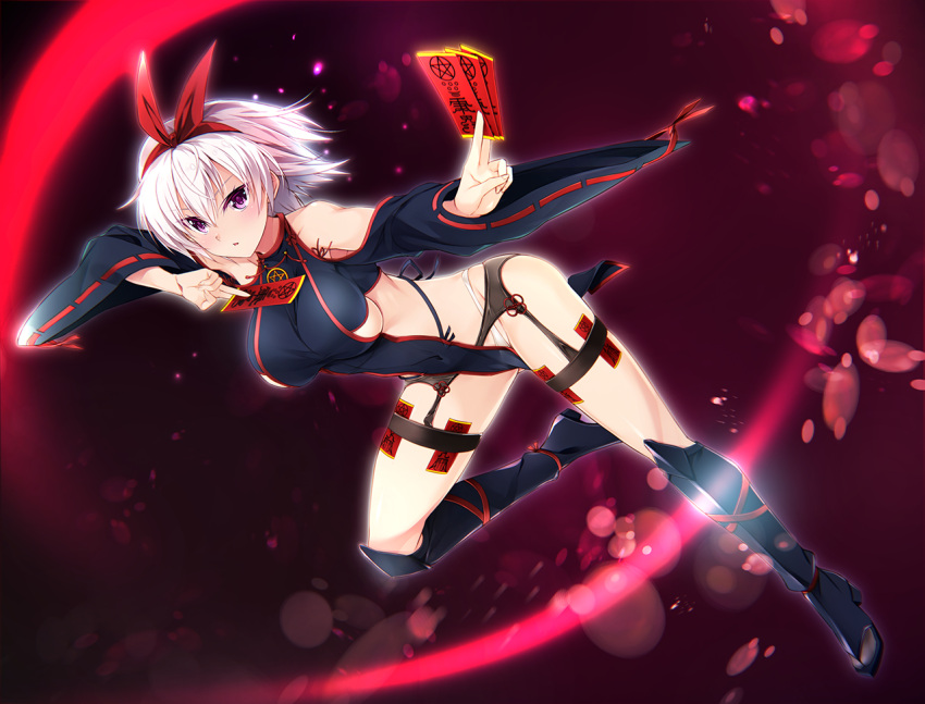 1girl, bangs, black_legwear, bow, bow_hairband, breasts, clothing_cutout, covered_navel