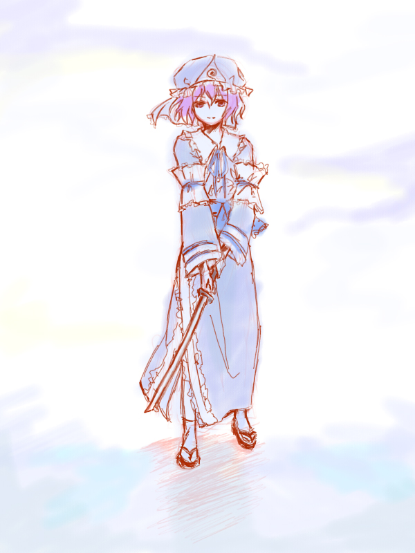 japanese_clothes, katana, kimono, kuronoa, pink_hair, saigyouji_yuyuko, sword, touhou