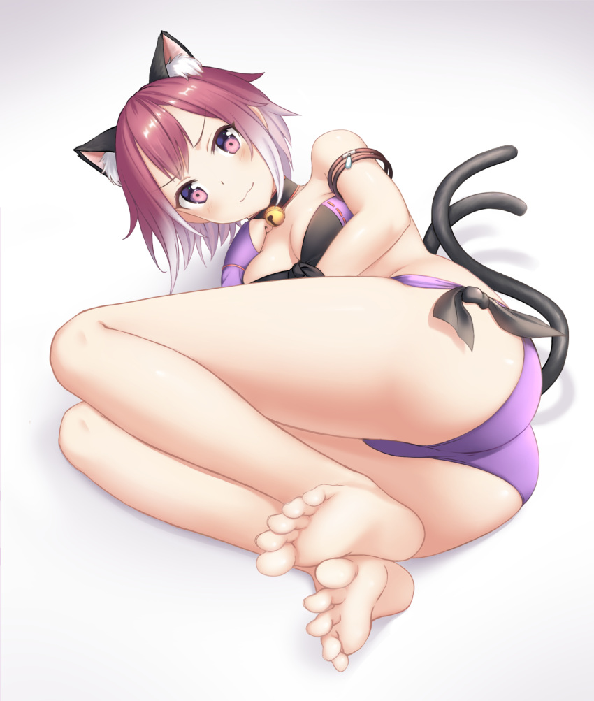 1girl, :3, animal_ears, ass, bangs, bell, blush, brown_hair