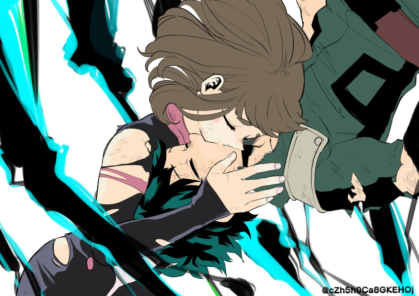 1boy, 1girl, boku_no_hero_academia, brown_hair, closed_eyes, couple, czh5h0ca8gkehoj, floating