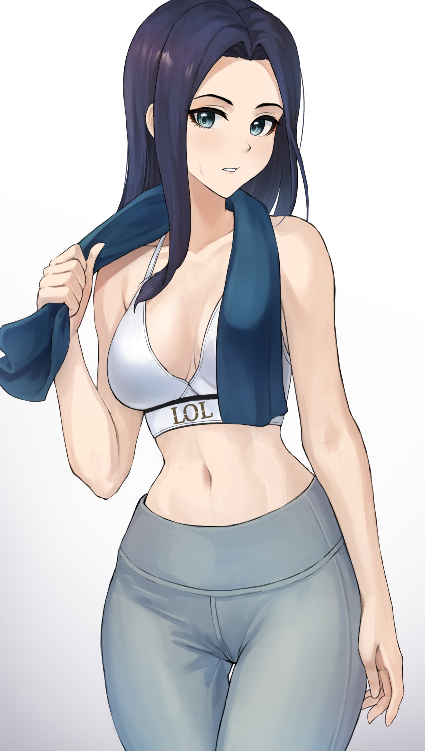 1girl, absurdres, angdo_(kakajo26), bangs, bare_arms, bare_shoulders, black_hair, blue_eyes