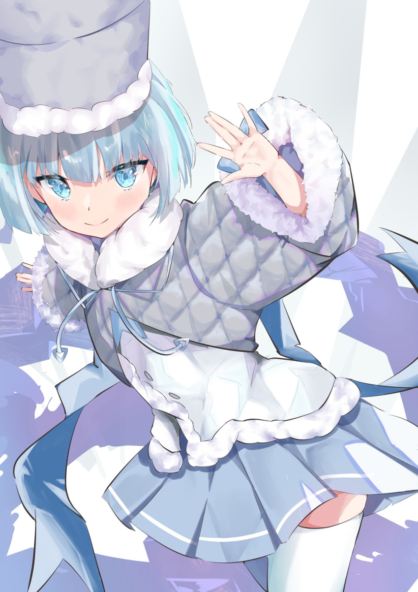 1girl, absurdres, azur_lane, blue_ribbon, fur_hat, fur_jacket, gromky_(azur_lane), hat