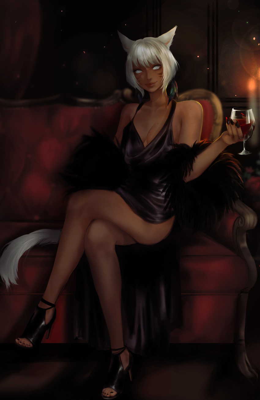 1girl, absurdres, animal_ears, bangs, black_dress, breasts, cat_ears, cat_tail