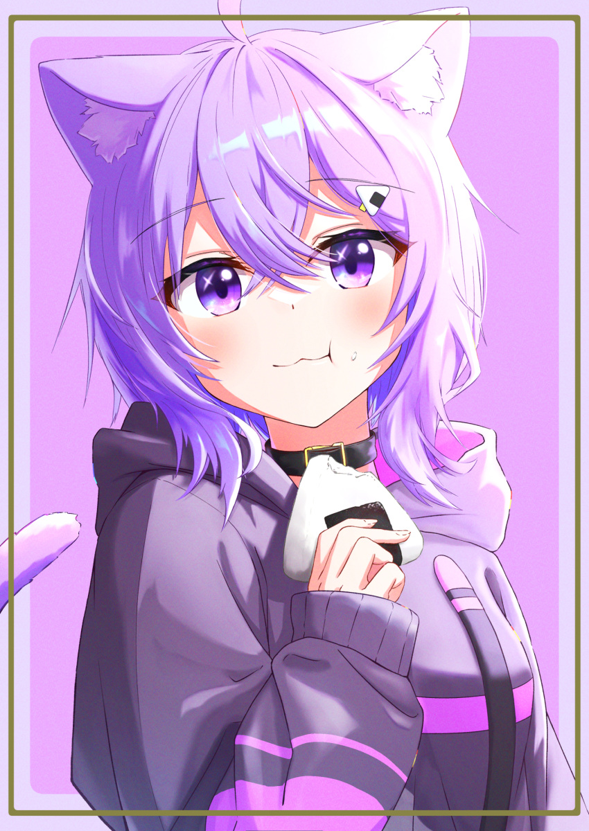 1girl, ahoge, animal_ears, cat_ears, cat_tail, choker, eating, food
