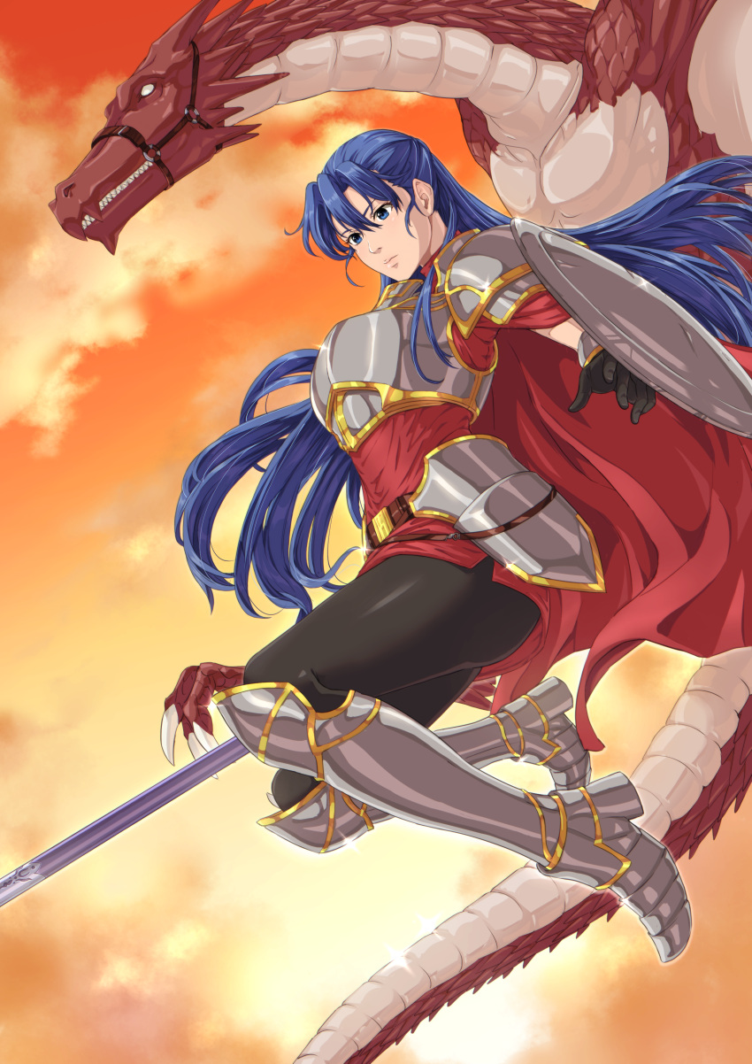 absurdres, armor, armored_boots, berwick_saga, blue_eyes, blue_hair, boots, cape