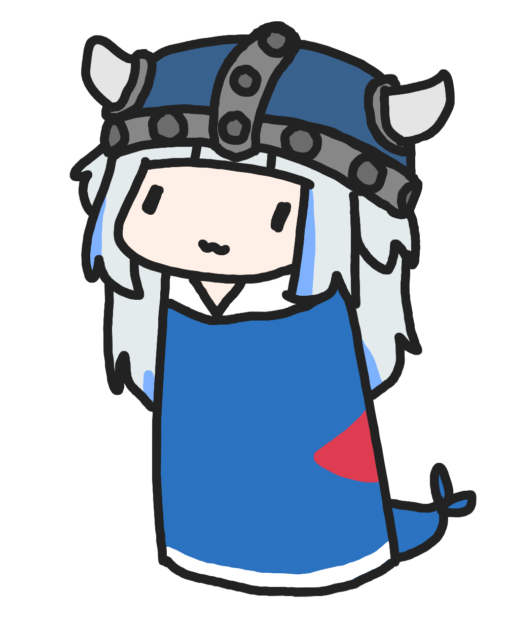 1girl, :3, bangs, blue_hair, blue_hoodie, blunt_bangs, chibi, fake_horns