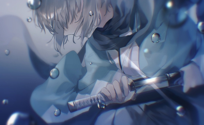 1girl, fate/grand_order, fate_(series), haori, highres, holding, holding_sword, holding_weapon