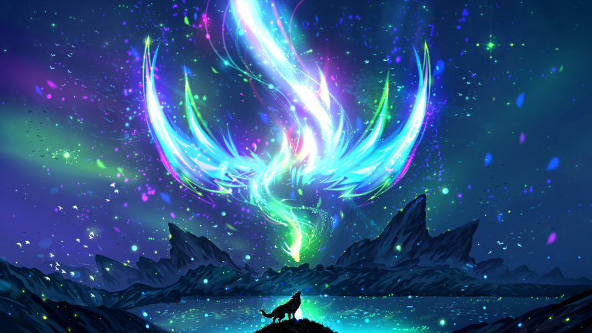 absurdres, animal, bird, colorful, dragon, glowing_dragon, highres, howling
