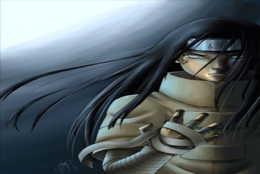 bandage, black_hair, byakugan, long_hair, neji