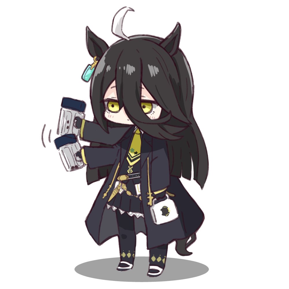 afterimage, ahoge, animal_ears, bangs, black_gloves, black_hair, black_jacket, black_legwear