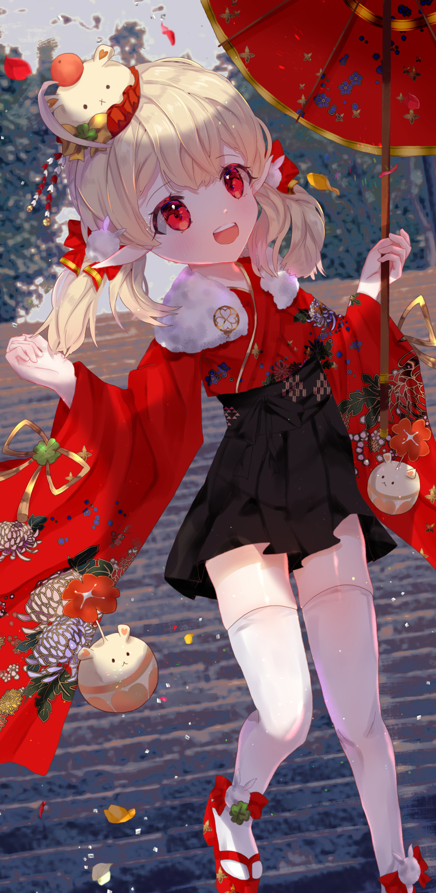1girl, :d, absurdres, ahoge, alternate_costume, bangs, blurry, commentary_request