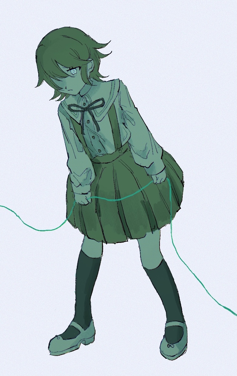1boy, :/, bangs, brown_hair, buttons, crossdressing, danganronpa:_trigger_happy_havoc, danganronpa_(series)