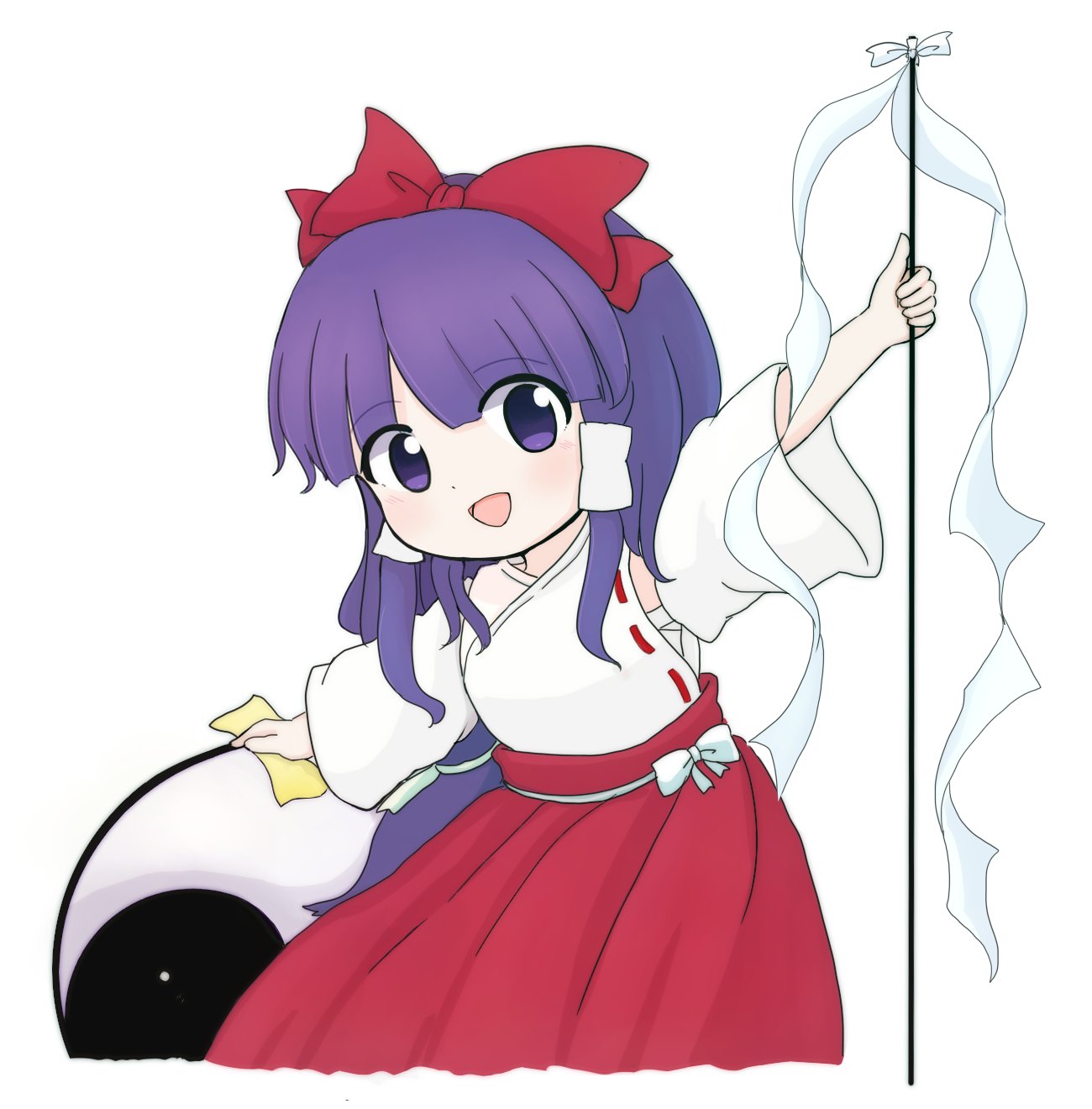 1girl, arrow_(projectile), bangs, bow, detached_sleeves, eyebrows_visible_through_hair, gohei, hair_bow