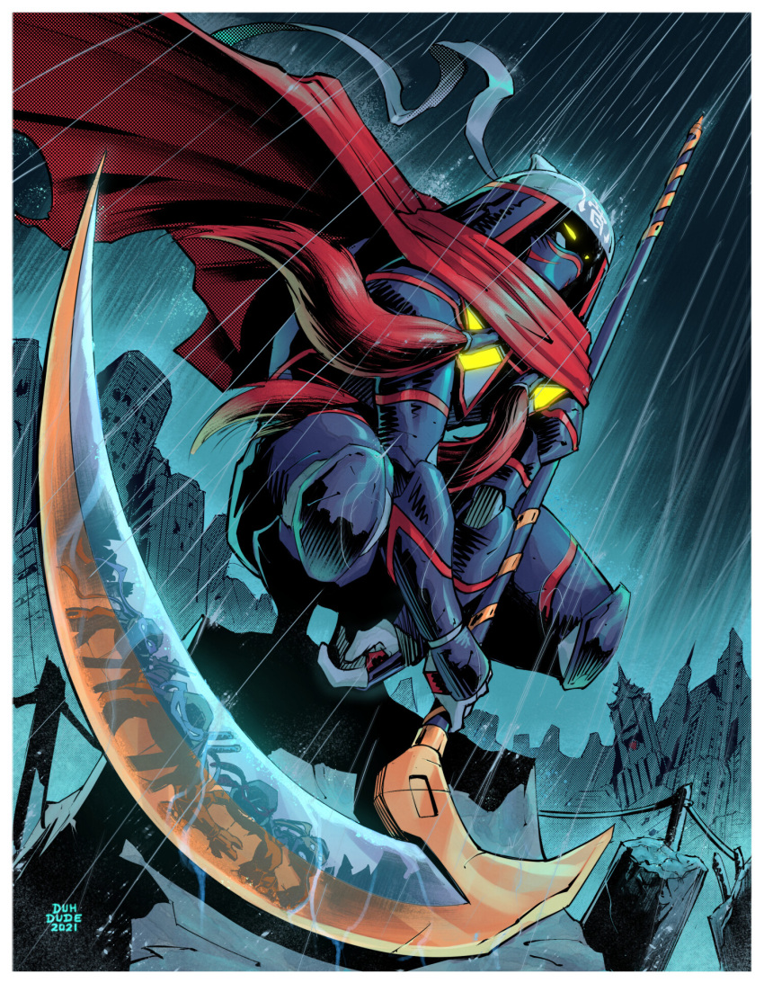 armor, black_armor, cape, dated, debris, destruction, donatello, donatello_(tmnt)