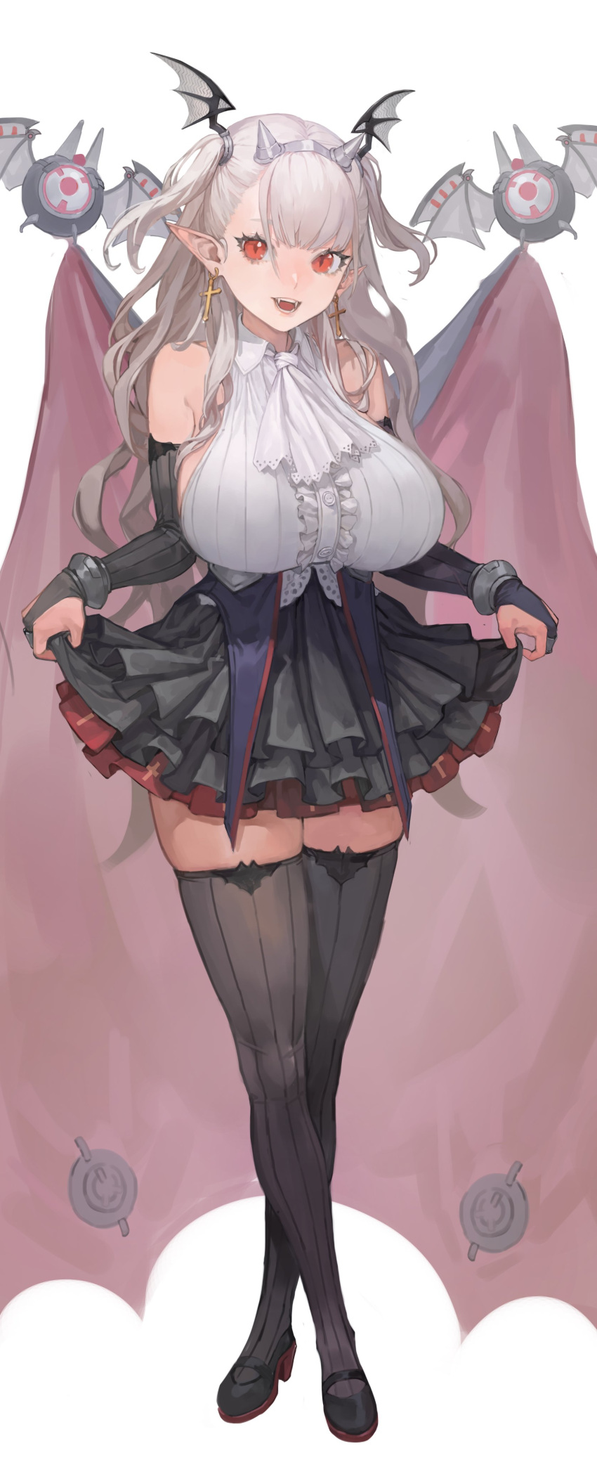 1girl, absurdres, ascot, black_gloves, black_legwear, breasts, cape, controlline3
