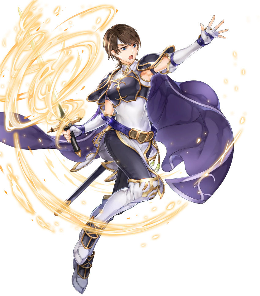 1girl, armor, bangs, belt, black_pants, blue_eyes, boots, breastplate