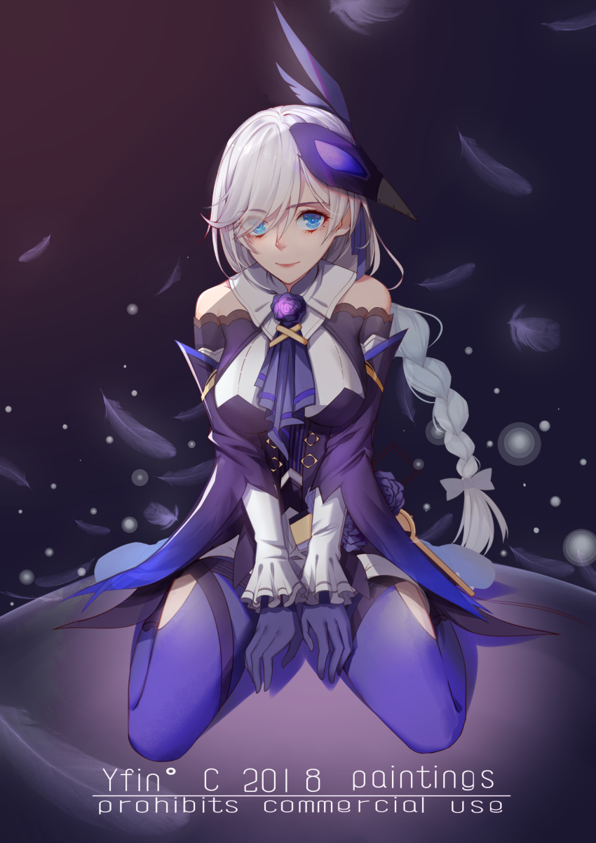 1girl, absurdres, bangs, bare_shoulders, blue_eyes, bow, braid, braided_ponytail