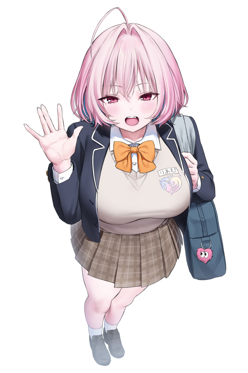 1girl, absurdres, ahoge, bag, bangs, black_footwear, black_jacket, blazer