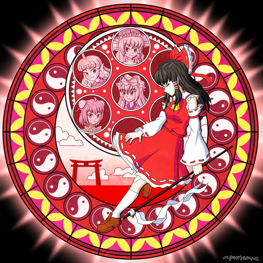 1girl, ajamnova, ascot, bow, brown_footwear, brown_hair, closed_eyes, collar