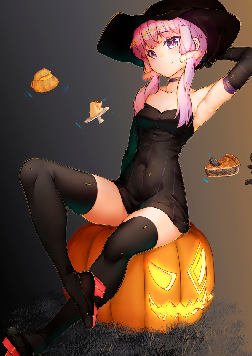 1girl, absurdres, arm_behind_head, arm_up, armpits, bangs, black_choker, black_footwear