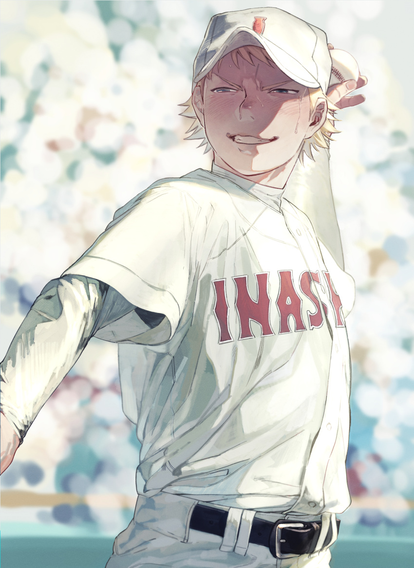 1boy, absurdres, ace_of_diamond, ball, baseball, baseball_cap, baseball_jersey, belt