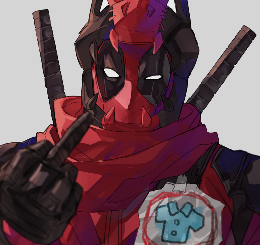 1boy, actor_connection, animal_hood, bbbb_fex, black_gloves, blue_shirt, cosplay, deadpool