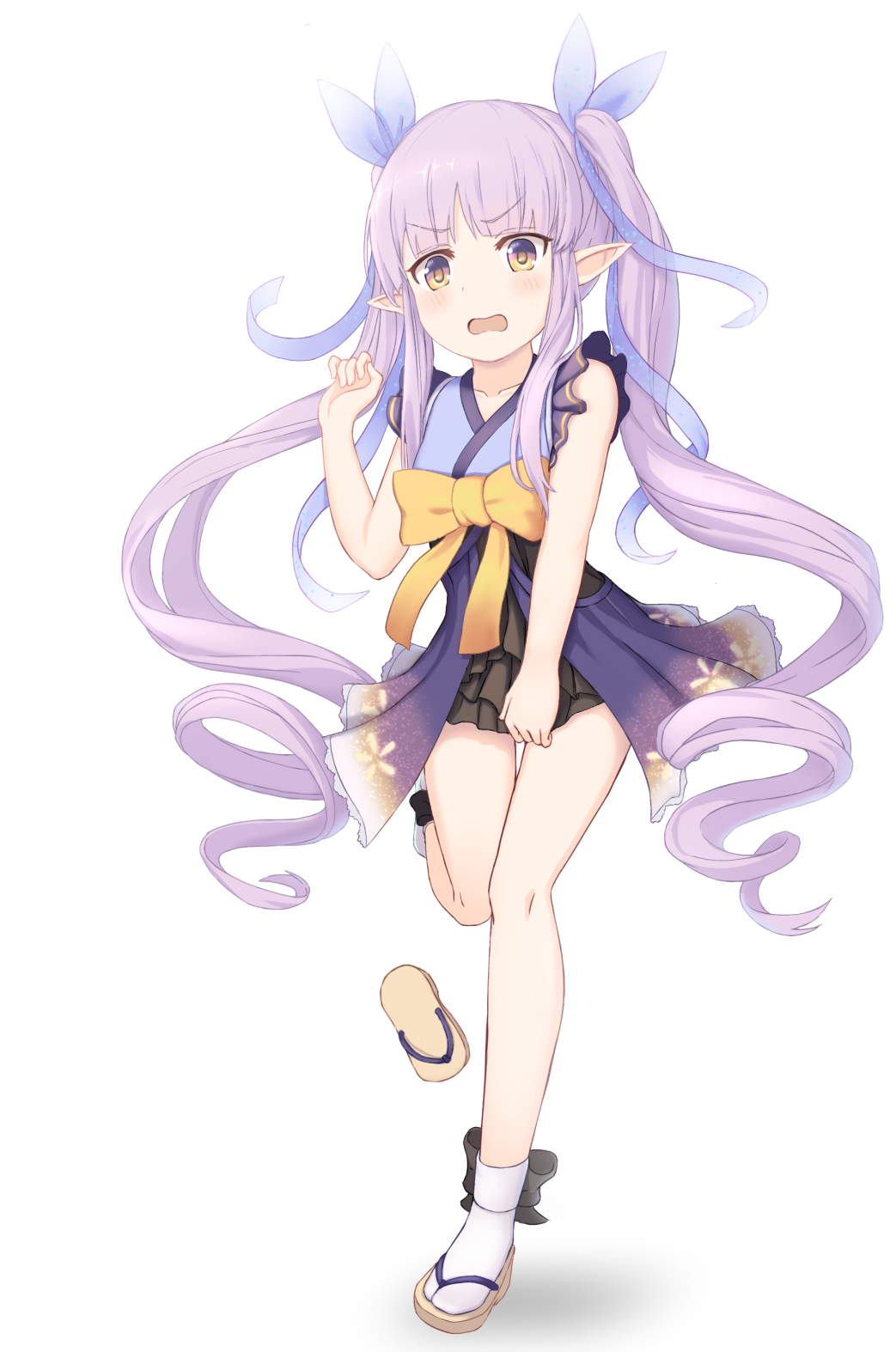 1girl, bangs, bare_legs, black_skirt, blush, bow, cementite, full_body