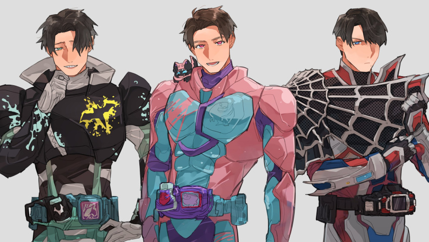 4boys, animal_hood, aqua_eyes, armor, bat, bat_genome, bbbb_fex, black_armor