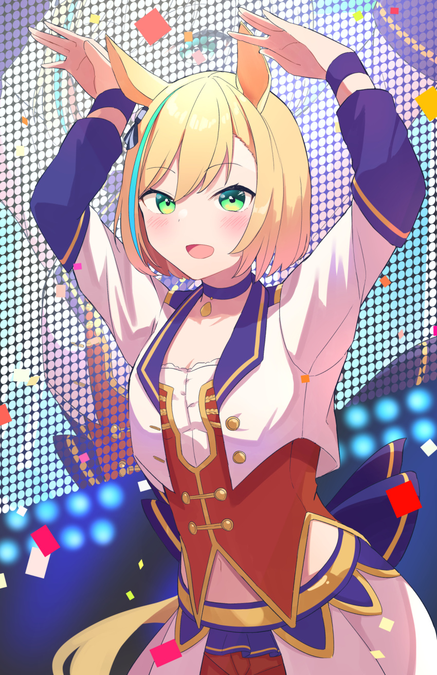 1girl, animal_ears, bangs, blonde_hair, blush, commentary, eyebrows_visible_through_hair, green_eyes