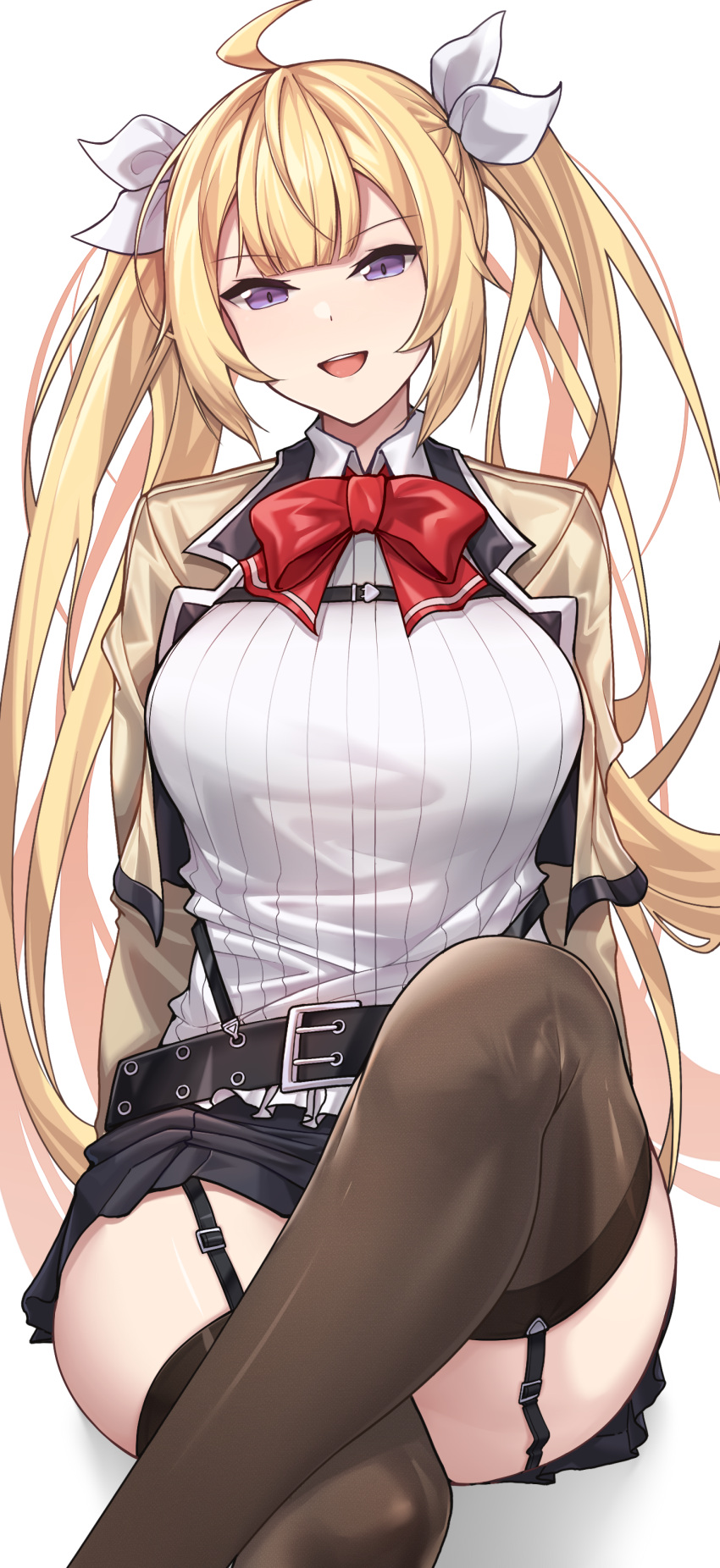 1girl, absurdres, ahoge, belt, belt_buckle, blonde_hair, buckle, counter_side