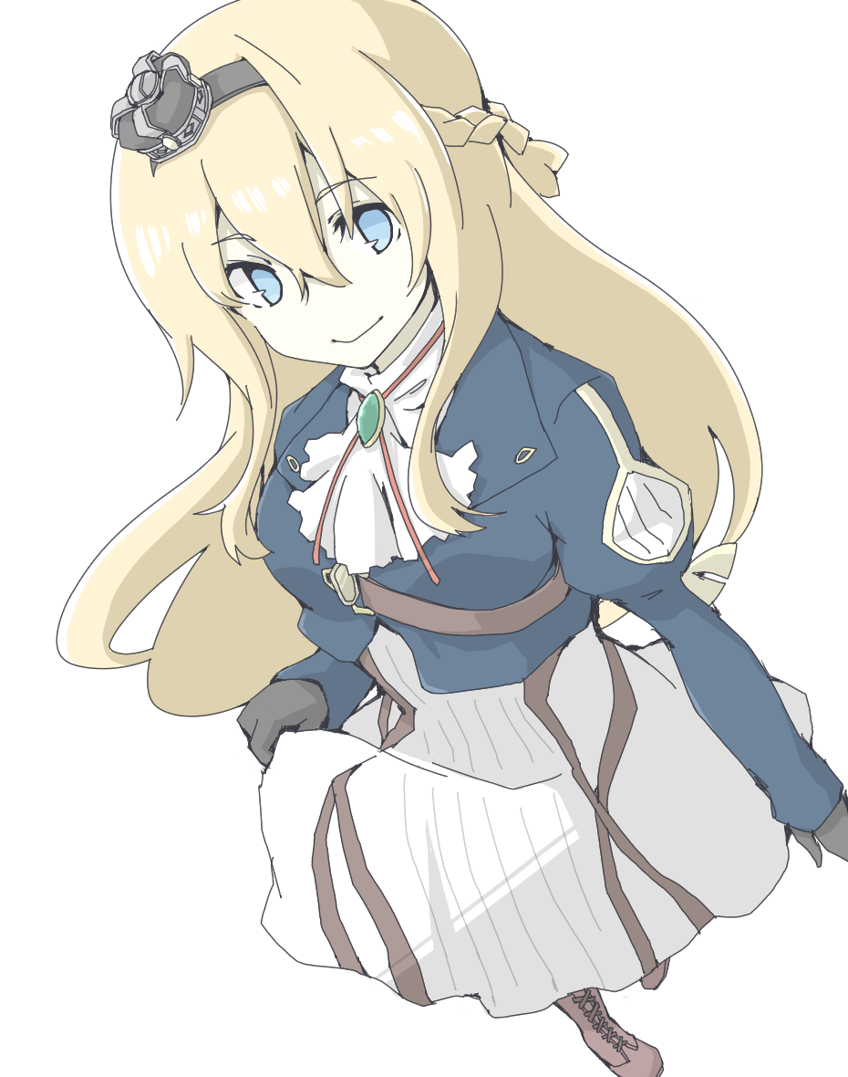 1girl, akara_kai, black_gloves, blonde_hair, blue_eyes, blue_jacket, boots, braid