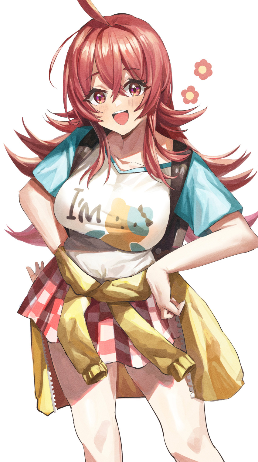 absurdres, alternate_height, bag, bangs, blush, breasts, clothes_around_waist, collarbone