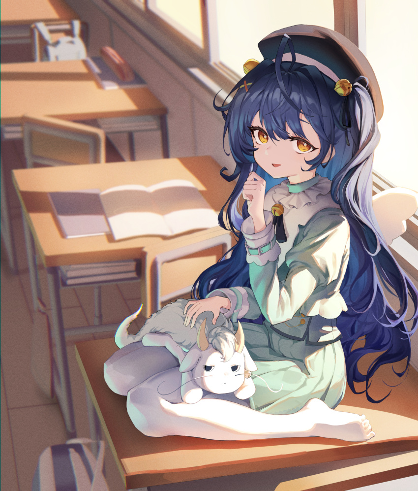 1girl, ahoge, amamiya_kokoro, angel_wings, animal_request, bag, bangs, bell