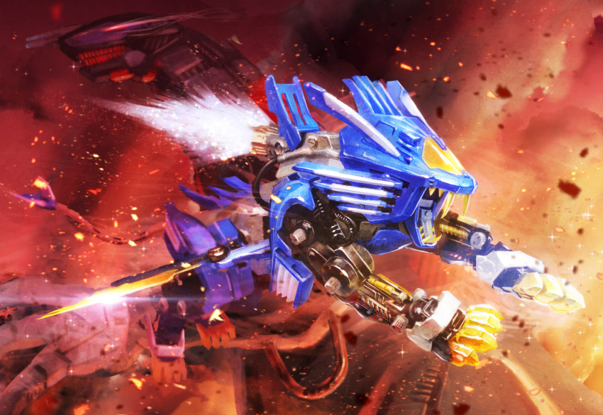 blade_liger, explosion, fighting_stance, genosaurer, green322, jumping, mecha, mecha_request