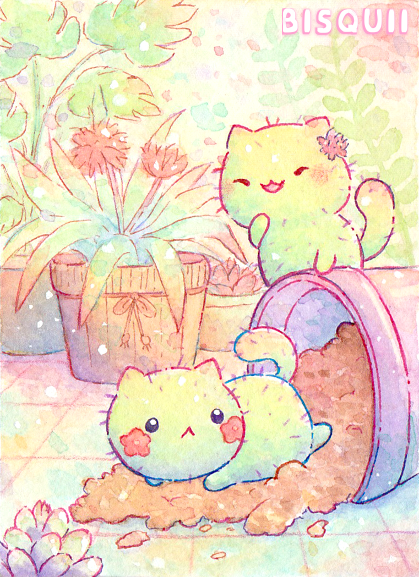 :<, :3, :d, animal, animal_focus, artist_name, bisquii, cactus