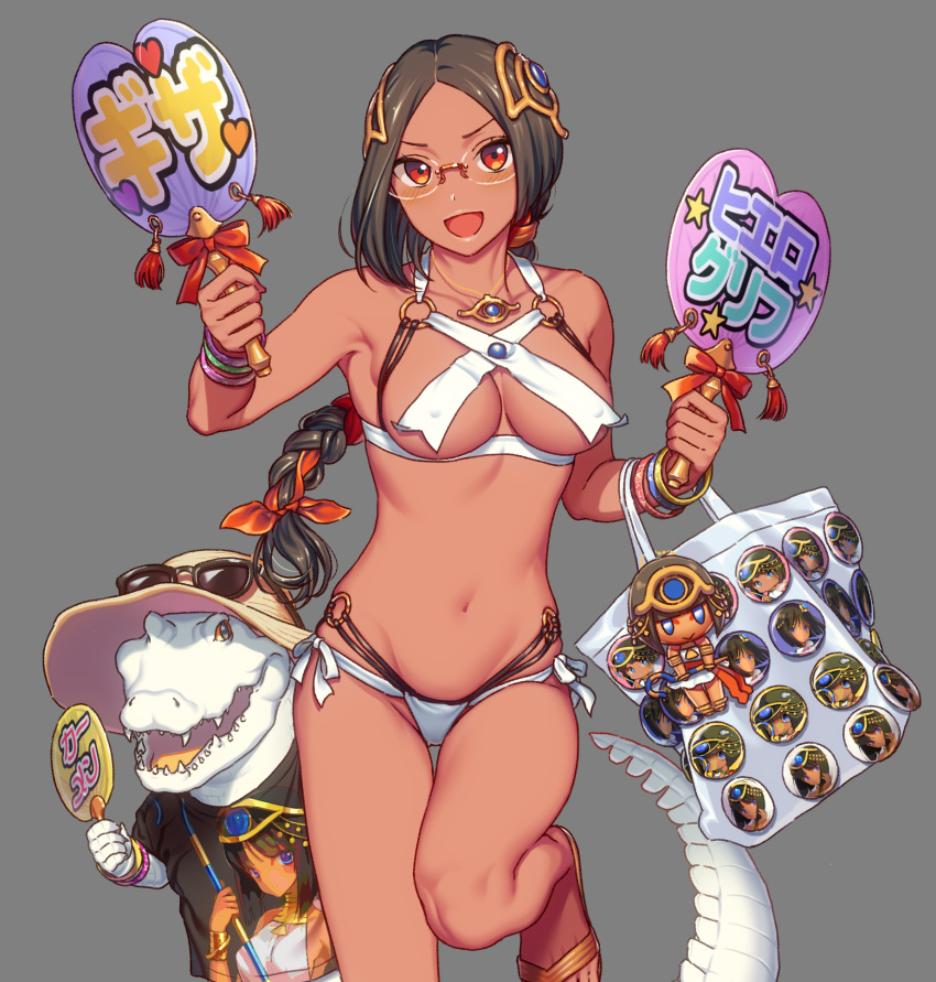 1girl, artist_request, bag, brown_hair, crocodilian, dark_skin, egyptian, eiyuu_senki_ww