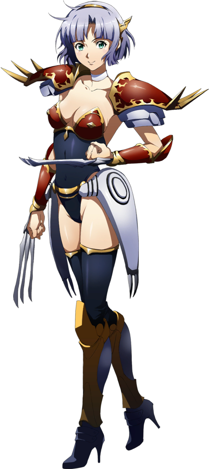 1girl, aqua_eyes, armor, armored_boots, black_legwear, black_leotard, boots, brenda_(langrisser)