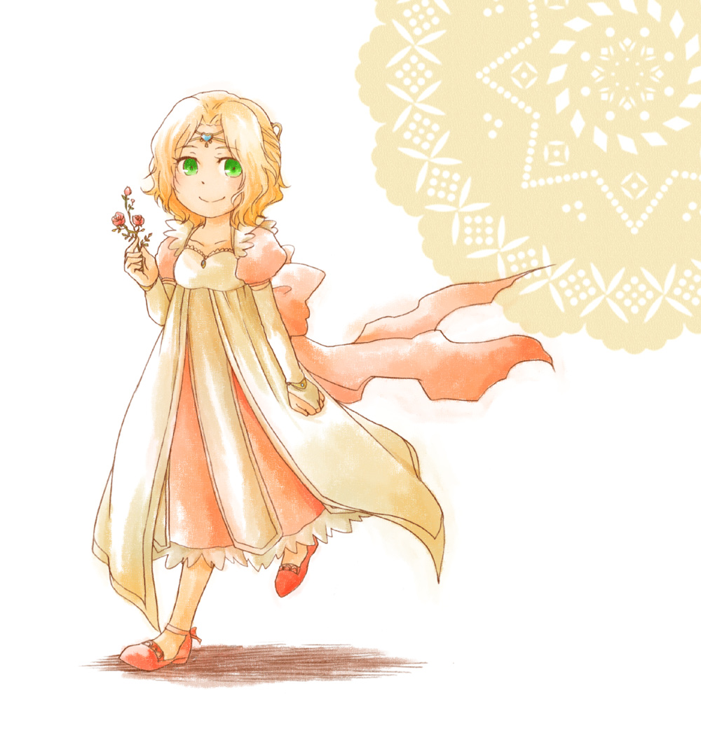 1girl, blonde_hair, dress, female, final_fantasy, final_fantasy_iv, flower, green_eyes