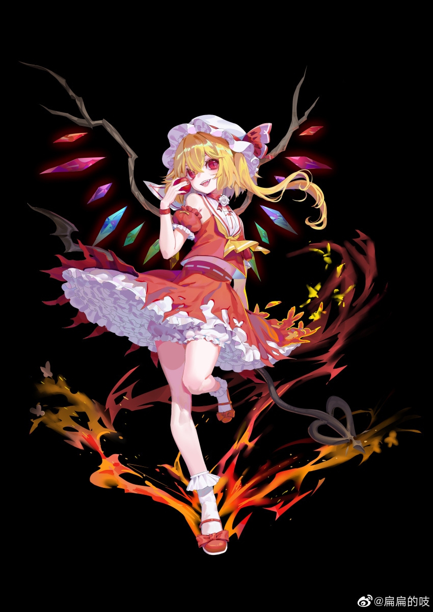 1girl, \||/, absurdres, apple, ascot, bangs, bare_shoulders, black_background