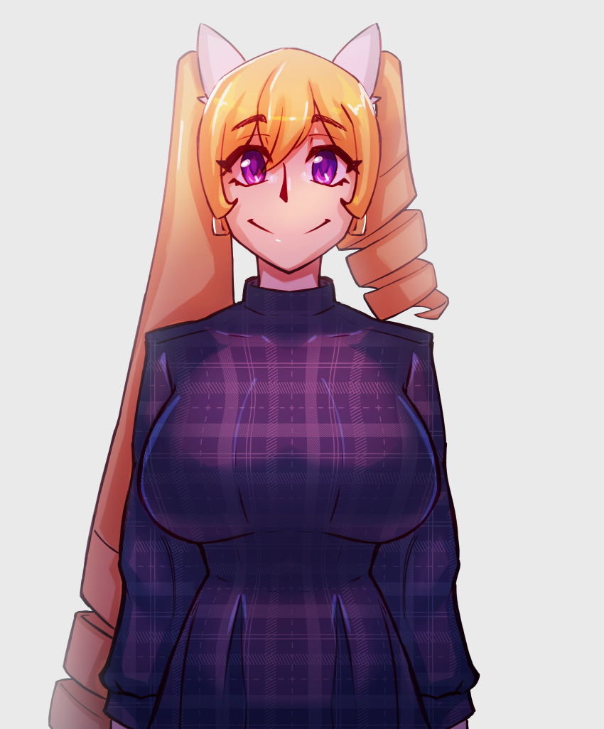 1girl, absurdres, bangs, blonde_hair, breasts, cosmikaizer, dress, drill_hair