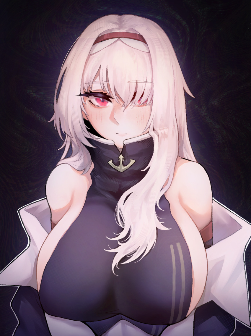 1girl, azur_lane, black_shirt, breasts, coat, colorado_(azur_lane), detached_sleeves, eyebrows_visible_through_hair