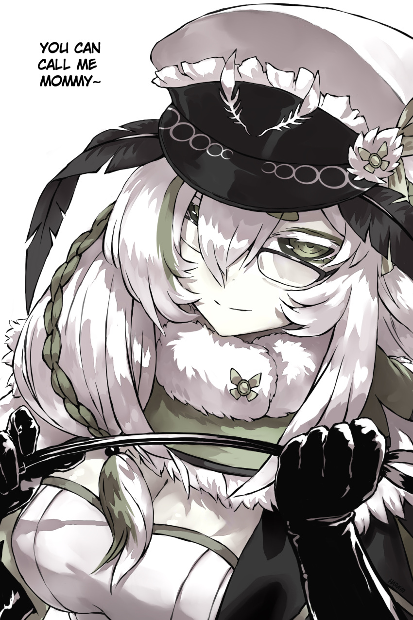1girl, antennae, arthropod_girl, black_sclera, breasts, colored_sclera, english_text, eyebrows_visible_through_hair