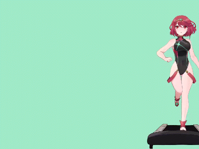 1girl, animated, animated_gif, bad_id, bad_twitter_id, bob_cut, bouncing_breasts, breasts, full_body, gif_artifacts, green_background, looking_at_viewer, one-piece_swimsuit, open_mouth, pyra_(pro_swimmer)_(xenoblade), pyra_(xenoblade), red_eyes, red_footwear, redhead, running, short_hair, simple_background, solo, swimsuit, tiara, treadmill, xenoblade_chronicles_(series), xenoblade_chronicles_2, yutoma_52