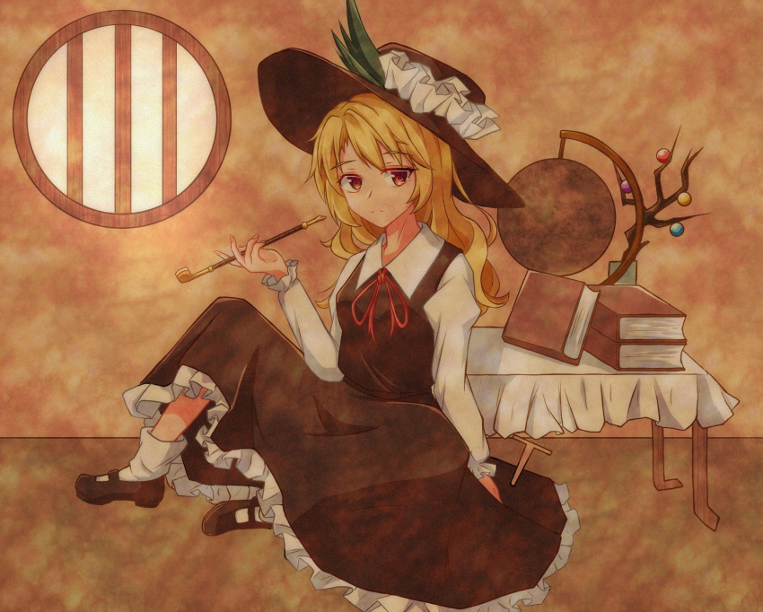 1girl, blonde_hair, brown_footwear, brown_headwear, brown_skirt, brown_vest, collared_shirt, dolls_in_pseudo_paradise