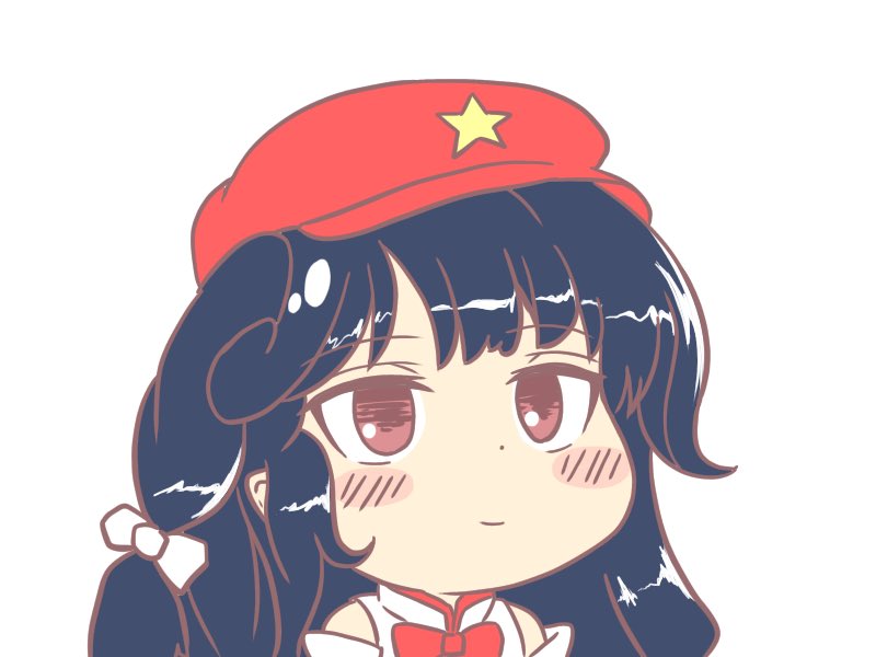 1girl, bangs, bare_shoulders, blue_hair, blush, cabbie_hat, detached_sleeves, expressionless