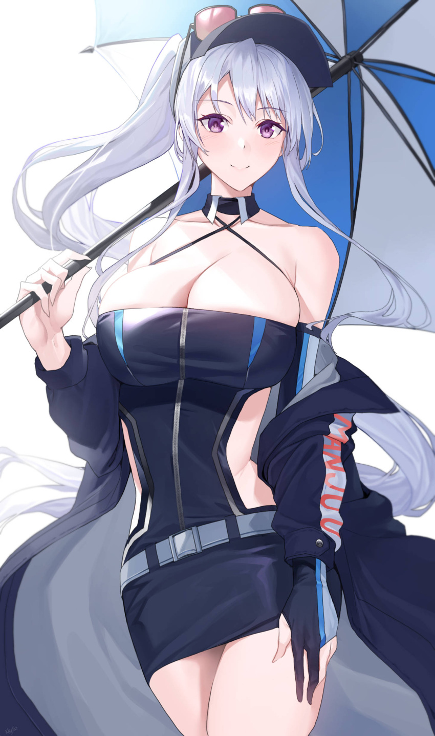 1girl, absurdres, asymmetrical_gloves, azur_lane, belt, breasts, cowboy_shot, enterprise_(azur_lane)