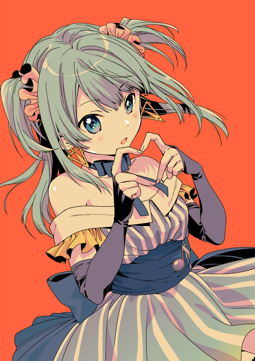 1girl, bare_shoulders, blue_hair, choker, dress, earrings, hair_ornament, heart