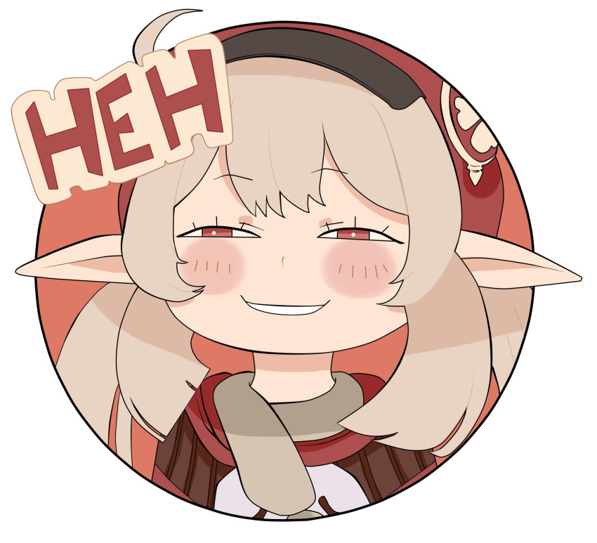 1girl, :d, ahoge, awexie, bangs, blush_stickers, brown_scarf, cabbie_hat